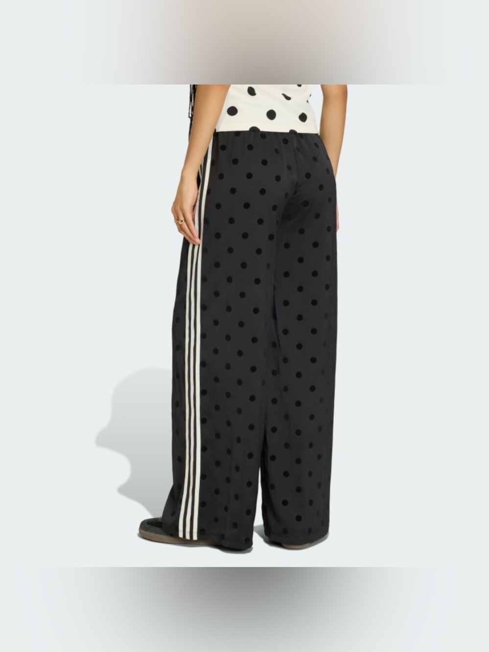 Adidas Women’s Satin Polka Dots Wide-Leg Track Pants Black KV1169 - Picture 6 of 9